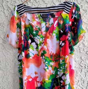 WORTHINGTON - Floral Print - Split Crew Neckline - Size 1X